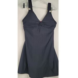 Black Spanx Grecian Goddess Swim Dress Gold Tone Strap Hardware One-piece Sz 12
